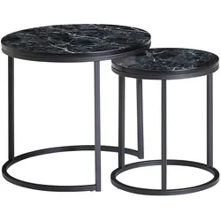 Kadima Design Runde Beistelltische, Marmor Optik, Modern, Platzsparend, 50/35 cm. Schwarz, 50x50x45 cm