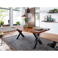 Tisch 160x90 Akazie Natur Baumkante X-Fuß Schwarz
