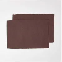 Homescapes 2er-Set braune Tischsets Baumwolle gerippt, Platzsets rechteckig aus Stoff, waschbare Platzdeckchen