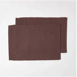 Homescapes 2er-Set braune Tischsets Baumwolle gerippt, Platzsets rechteckig aus Stoff, waschbare Platzdeckchen