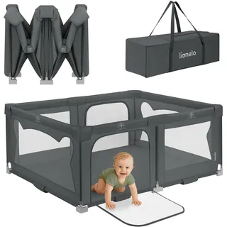 lionelo Kinderlaufgitter 150 x 180 x 75 cm Florence Easy Fold, atmungsaktives Netz, sicher, tragbar, einfach zusammenklappbar, 2 Eingänge mit Reißverschluss, Reisetasche