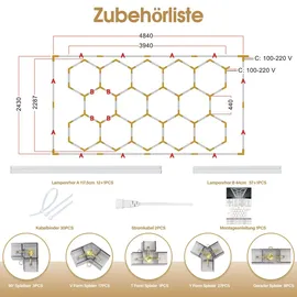 Barberpub Hexagon LED Garage Light, 68970LM 6500K Hexagon LED Beleuchtung für Werkstatt, Friseursalon, 14 Grid LP003/nicht dimmbar,