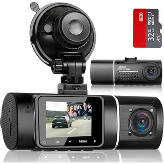 abask J05 Dashcam Auto 1080P Dash Cam Vorne Innen mit 32GB SD-Karte, 310° Weitwinkelansicht, Autokamera mit Parküberwachung, Bewegungserkennung, Infrarot Nachtsicht, G-Sensor, Loop-Aufnahm, HDR, Akku