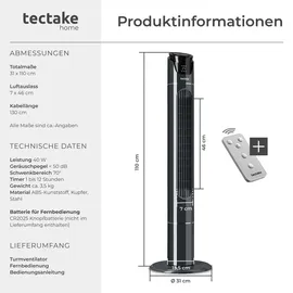 Tectake Turmventilator 110 cm Anthrazit