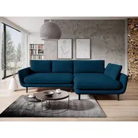 DOMO-HOME Ecksofa mit Schlaffunktion SOLANO – Elegantes Skandinavisches Ecksofa 260x167cm| Bettkasten und Holzbeinen für Komfort und Stil | Hoch... - Blau