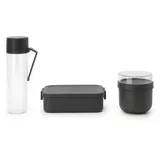 Brabantia - Make & Take Set Frühstück & Mittag - 3er-Set: Trinkflasche 0.5L, Frühstücksschüssel 0.5L & Brotdose Medium - Platz für Sandwiches - Auslaufsicher - Spülmaschinenfest - Dark Grey