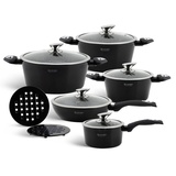 Edenberg Elegantes 12-teiliges schwarzes Topfset,Marmor, Induktion, Geschenk, Edenberg