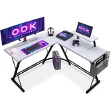 ODK Gaming Schreibtisch L Form mit Monitorständer, Carbon Weiß 127x127cm