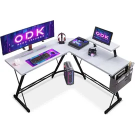 ODK Gaming Schreibtisch L Form mit Monitorständer, Carbon Weiß 127x127cm