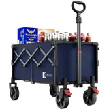 SUNULA Bollerwagen Faltbar Klein 80L 100KG, Faltbarer Bollerwagen Klappbarer Handwagen mit Halbiertem Eigengewicht, Bollerwagen Geländegängig mit Bremsen, Blau