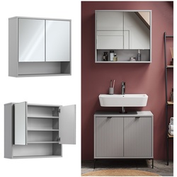 Vicco Spiegelschrank für Badezimmer Eliza 70 x 65 cm, Grau, Badezimmer, Ablage