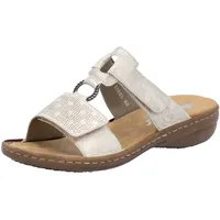 Rieker Pantolette RIEKER, Damen, Gr. 38, beige (creme), Lederimitat, metallic, Schuhe, Sommerschuh, Strandschuh, Klettschuh mit Perforation