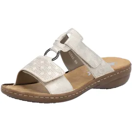 Rieker Pantolette RIEKER, Damen, Gr. 38, beige (creme), Lederimitat, metallic, Schuhe, Sommerschuh, Strandschuh, Klettschuh mit Perforation