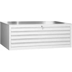 PROREGAL Flachablagenschrank Chinchilla | 5 Schubladen | Schwanenhalsgriff | HxBxT 53x140x95 cm | Holzabdeckplatte | Grau