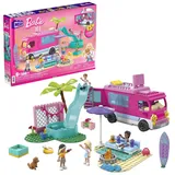 Mega Brands Barbie Traumwohnmobil - Bauspielzeug mit Bett auf dem Dach, komplett ausgestatteter Küche und Zubehör für Kleidung und Essen, 4 kleinen Barbie-Puppen und 1 Hündchen, für Kinder ab 6 Jahren, HPN80