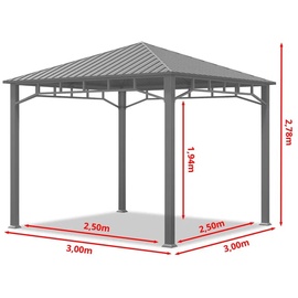 TOOLPORT Gartenpavillon 3x3m galvanisierter Stahl loft grey - 300193