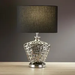 Design Schreib Nacht Tisch Lampe Chrom Keramik Leuchte Stoff Schwarz Beleuchtung