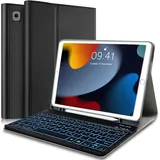 Tastatur Hülle für iPad 9.Generation 2021 10.2 Zoll, Hülle mit Tastatur für iPad 9/8/ 7.Gen 10.2, Bluetooth QWERTZ Funktastatur mit Schutzhülle/Pencil Halter für iPad Air 3, iPad Pro 10.5-Schwarz
