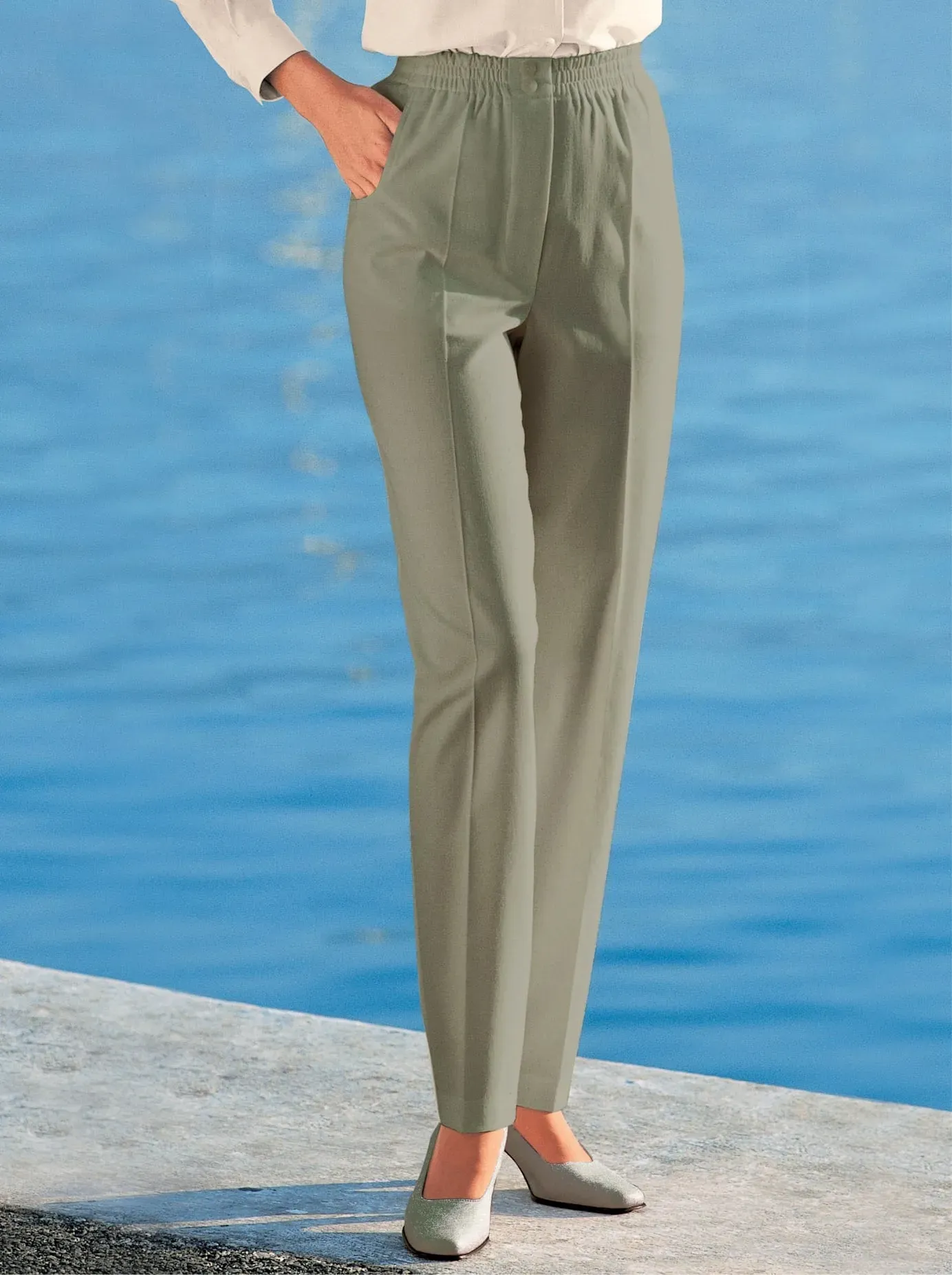Schlupfhose COME ON, Damen, Gr. 205, Extrakurzgrößen, grün (schilf), 62% Polyester, 36% Viskose, 2% Elasthan, unifarben, lang, Hosen Schlupfhose