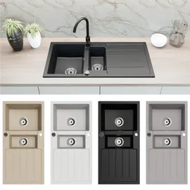 faizee home Granitspüle 100x50 schwarz beidseitig montierbar Einbaugranitspüle Handbetätigung 1000 x 500 mm
