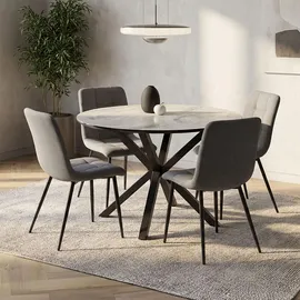 Homestyle4u Essgruppe mit 4 Stühlen 5 tlg Esstisch rund 110 cm Set Sitzgruppe Küchentisch Esszimmer Esszimmergruppe - Grau