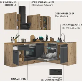 kochstation Winkelküche Florida L-Form 220 x 175 cm schwarz
