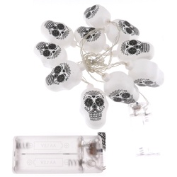 Skelettkopf Lichterkette LED 10 Köpfe Batteriebetrieb Dekoration Halloween Be...