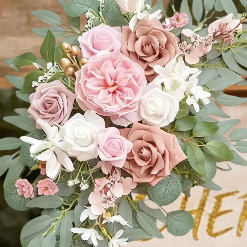Wei's moment Kleine Hochzeitsbogenblumen (2er-Pack), künstliche Blumen in Staubrosa für Hochzeits-Begrüßungstafeln, Dekorationen und Blumen für den Hochzeitsbogen bei der Zeremonie und der Feier (Staubrosa & Blush)