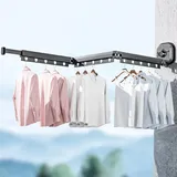 Wandmontierter, Bohrfreier Wäschetrockner Ausziehbarer Wäscheständer Für Balkone Und Fenster Dreiteilig, Graues Aluminium 360° Drehbar