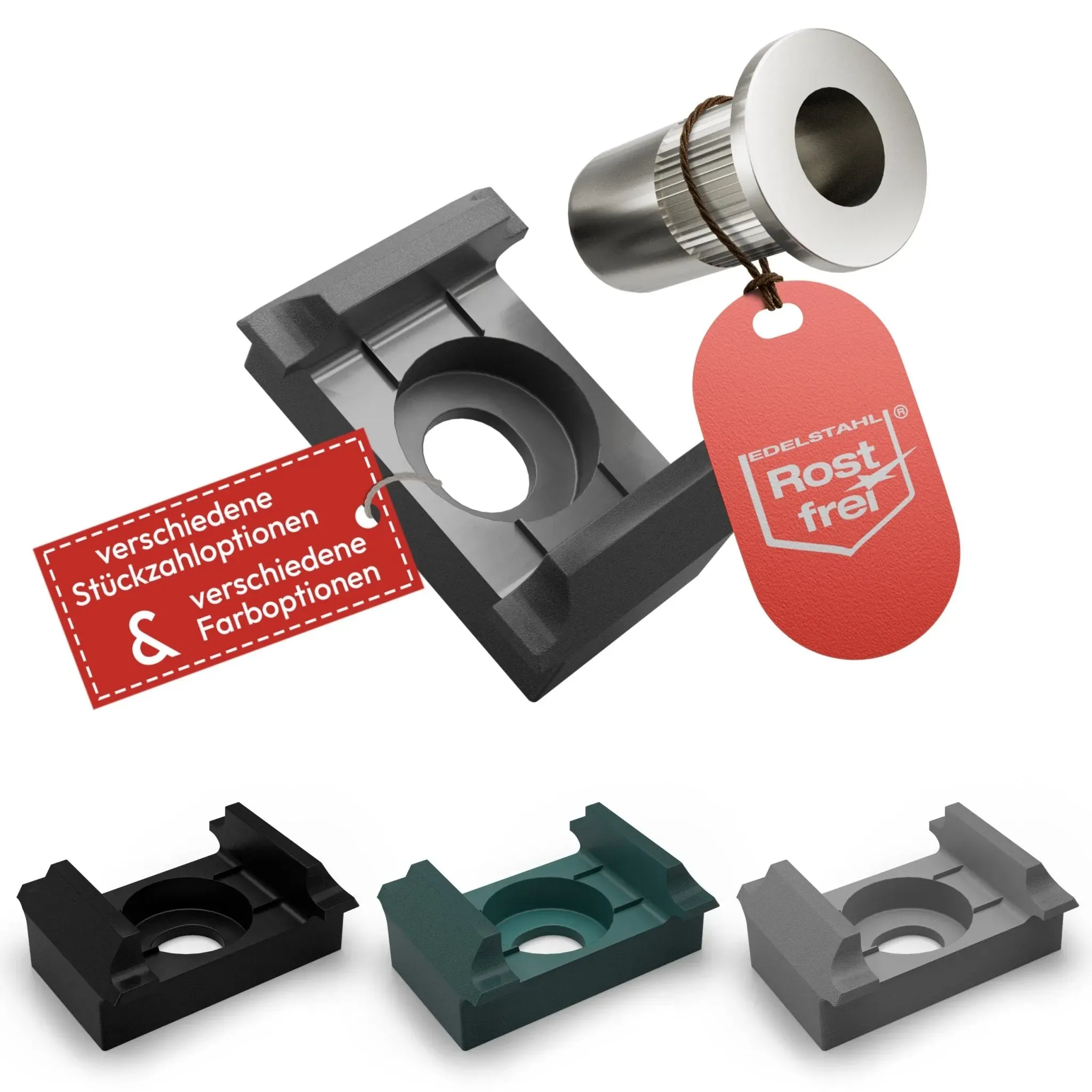 200 Stück Schwarz – Qualinos Reparaturset Klemmbock flach Universal Schwarz + Blindnietmutter M8 V2A für Doppelstabmattenzaun – für alle Pfostenbreiten, Wandmontage, Ecken