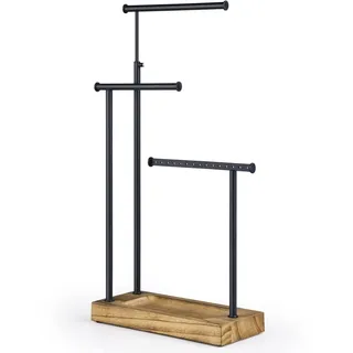 SRIWATANA Schmuckständer Holz Schmuckhalter Kettenhalter 3 Stäbe Drehbar (51cm) Schmuckbaum Schmuckaufbewahrung für Ketten Ohrringen Ringen Uhren und Armbändern