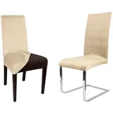 Beautex Stuhlhusse Lea Stuhlhussen, Samt Mikrofaser Stuhlbezug, elastische Stretch Husse beige