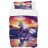 Zomer Bettwäsche Set 135x200 cm 2teilig Bettbezug Mikrofaser Bettwäsche Deckenbezug mit Wolke Weißes Pferd Motiv - 1 Flauschige Bettdeckenbezug und 1 Kissenbezug 80x80cm