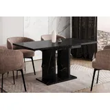 Home Collective Esstisch ausziehbar Tisch Küchentisch Esszimmertisch Ausziehtisch (Esszimmer Küche Wohnzimmer Esstisch erweiterbar), Doppel-Säulengestell 120-160x80 cm Schwarz Marmor-Optik schwarz