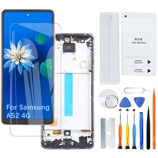 H&LYCYJ Display Bildschirm für Samsung Galaxy A52 4G TFT A525F A525F/DS A525M A525M/DS LCD Bildschirm Ersatz Assembly kit(Schwarz mit Rahmen,Ohne Fingerabdrücke)