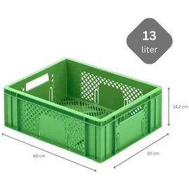Proregal 12x Eurobehälter Obst- und Gemüsekasten HxBxT 14,2x30x40cm | 13 Liter Grün Obst-Gemüsekiste, Obstkorb, Transportbox