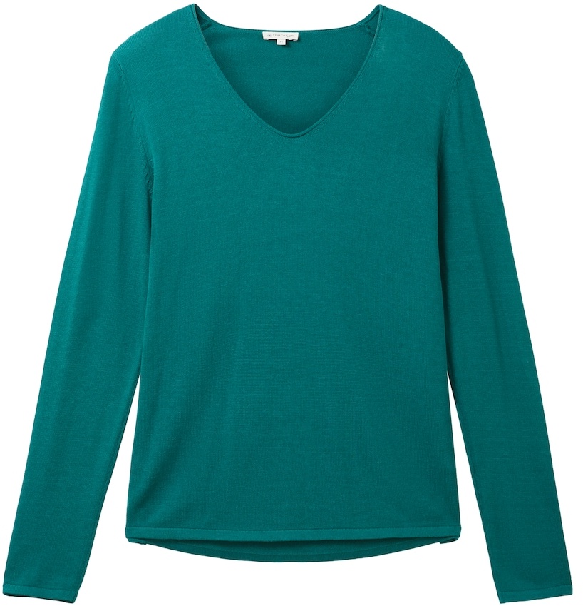 TOM TAILOR Damen Pullover mit V-Ausschnitt, grün, Uni, Gr. XS