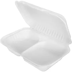 WISEFOOD 50 Clamshells - Burger Box Verpackung Bio Zuckerrohr Bagasse Menübox Lunchbox 2 Fach - 850ml
