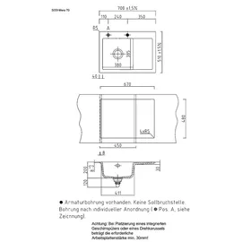 Systemceram MERA 70 links Auflagespüle magnolie + Excenterbetätigung 700 x 500 mm