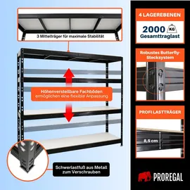 Proregal Schwerlastregal Metall 200x200x60cm Schwarz 4 Melamin-Ebenen