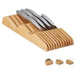 Relaxdays Messerblock Schublade, liegend, Bambus, für 11 Messer, HBT 5x14,5x40 cm, Schubladeneinsatz, Natur