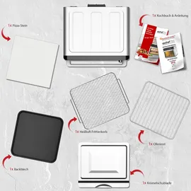 TURBO TRONIC TurboTronic Multi-Smart-Ofen - 16in1 Heißluftofen & Heißluftfritteuse 2200W Power 34L bis 0,5kg Pommes Mini-Backofen mit Dörrfunktion 40-350°C ...