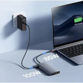 Baseus HUB PortalJoy Series 13in1 USB-C - 2x HDMI / DP / VGA / USB-A 3.1 / USB-C 3.1 / USB-A 2.0 / P (USB-C, 13 Ports), Dockingstation / USB Hub, Grau
