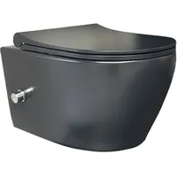Aloni WC Schwarz Matt Spülrandlos Wand WC mit Taharet