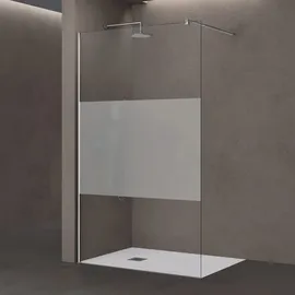 doporro Duschwand für Dusche Duschabtrennung 110x200cm Walk-In Dusche 10mm ESG-Sicherheitsglas Milchglas-Streifen inkl. Nanobeschichtung Bremen02MS