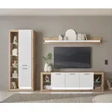 Home Affaire Wohnwand HOME AFFAIRE "Brixen, moderne Anbauwand, Wohnzimmer-Set, Eiche Evoke Dekor mit Weiß", weiß (eiche evoke, weiß), B:298cm H:195cm T:43cm, Holzwerkstoff, Kastenmöbel-Sets, Wohnwand, enthält Stauraumelement, Lowboard und Wandboard