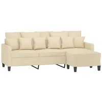VidaXL Sofa 3-Sitzer-Sofa mit Hocker Creme 180 cm Stoff