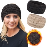 DRESHOW Damen Warm Gestricktes Stirnband Winter Ohrenwärmer Gehäkelte Kopfwickel Dickes Fleecefutter Haarbänder