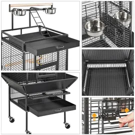 Yaheetech Vogelkäfig Vogelvoliere 65,5 x 65,5 x 156 cm Schwarz
