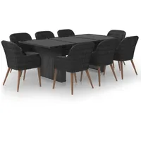 VidaXL 9-tlg. Garten-Essgruppe Poly Rattan Schwarz